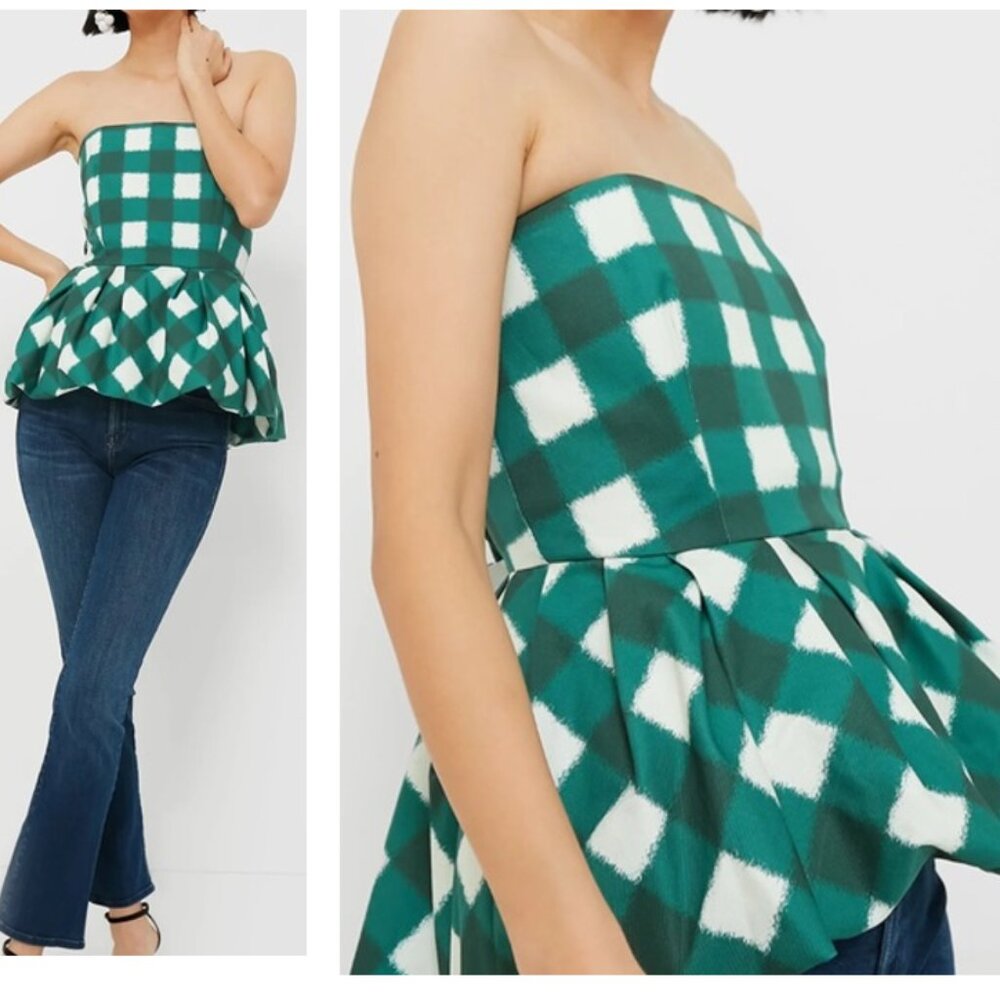 Tuckernuck Green Gingham Emmaline Strapless Peplum Blouse Top NWT Size XXXL